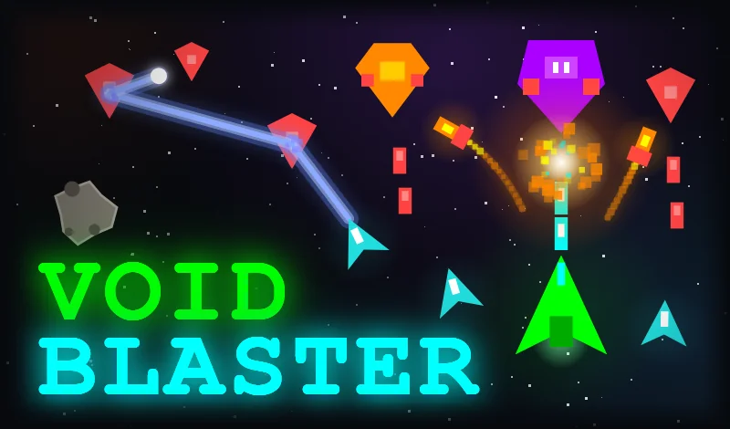 Void Blaster: корабль игрока среди врагов, название игры